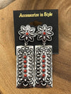 Hedera Fashion Concho Post Rectangle Drop Earrings With Stone Accents