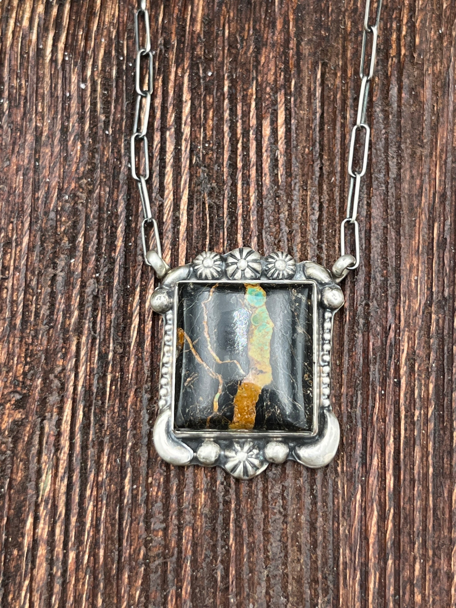 Anita Sterling Blackjack Turquoise Rectangle Necklace - 18"