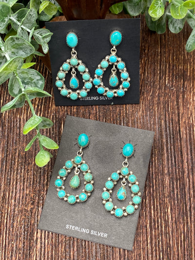 Claudia Stone Teardrop With Center Drop Earrings - Turquoise