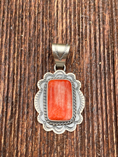 Clarkson Sterling Scallop Framed Spiny Pendant - Red