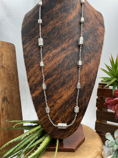 Gordon 4mm Navajo Pearl & Hex Bead Sterling Necklace - 36"
