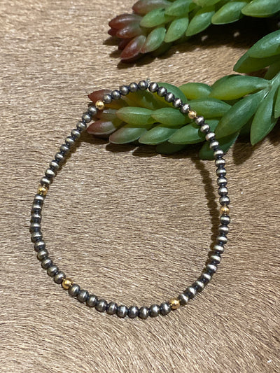 Cooper Navajo Pearl & Gold Bead Stretch Bracelet