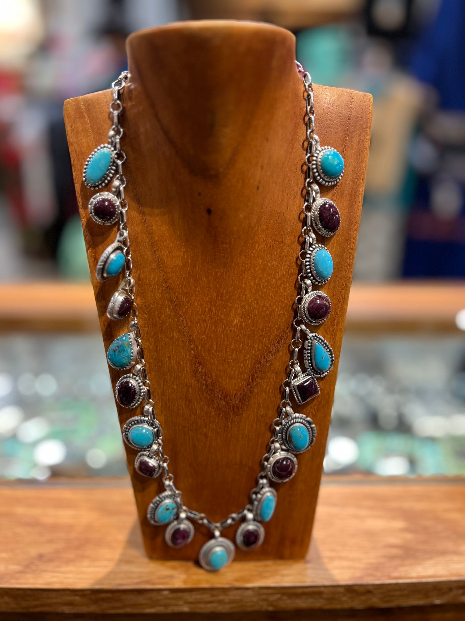 Spruce Grove Sterling Stone Charm Link Chain Necklace - Turquoise & Purple