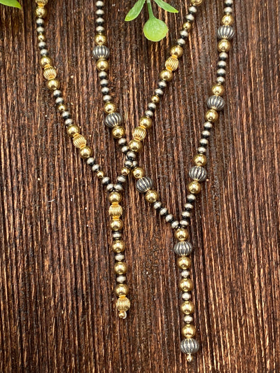 Axis Sterling 4mm Navajo, Stamped Bead & Gold Y Necklace