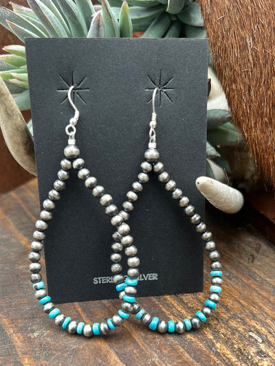Tilly Turquoise Sterling Navajo Pearl Hoop Earrings
