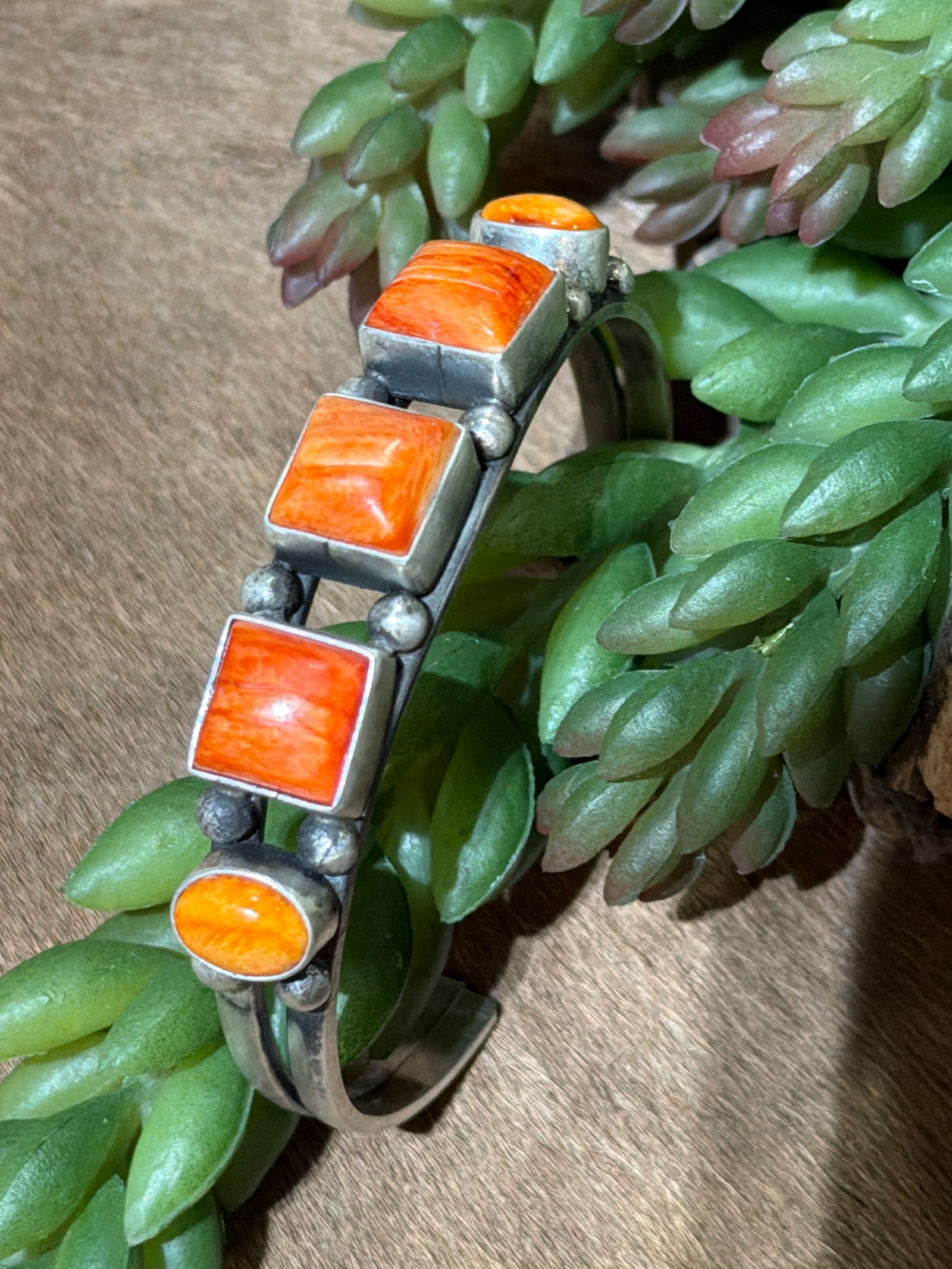 River 5 Stone Orange Spiny Sterling Cuff