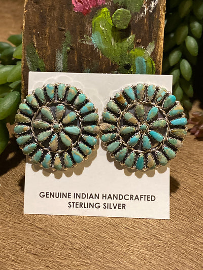 Francine Sterling Turquoise Dot Center Medallion Earrings - 1.4"