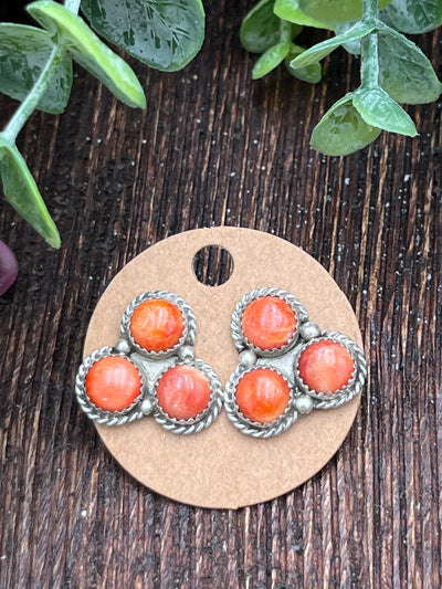Organza Spiny Triple Round Stone Post Earrings