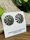 Vail Concho Fan Earrings With Turquoise Center - 1"