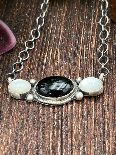 Whitford Sterling Onyx & Mother of Pearl Necklace - 20"