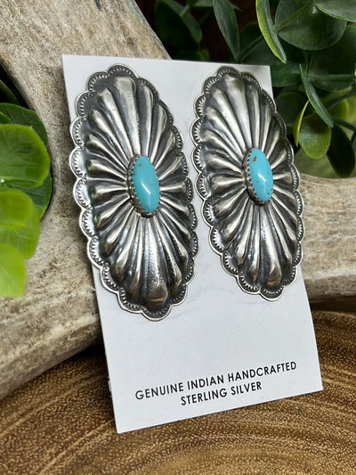 Ashland Sterling Concho Post Oval Earrings - Turquoise