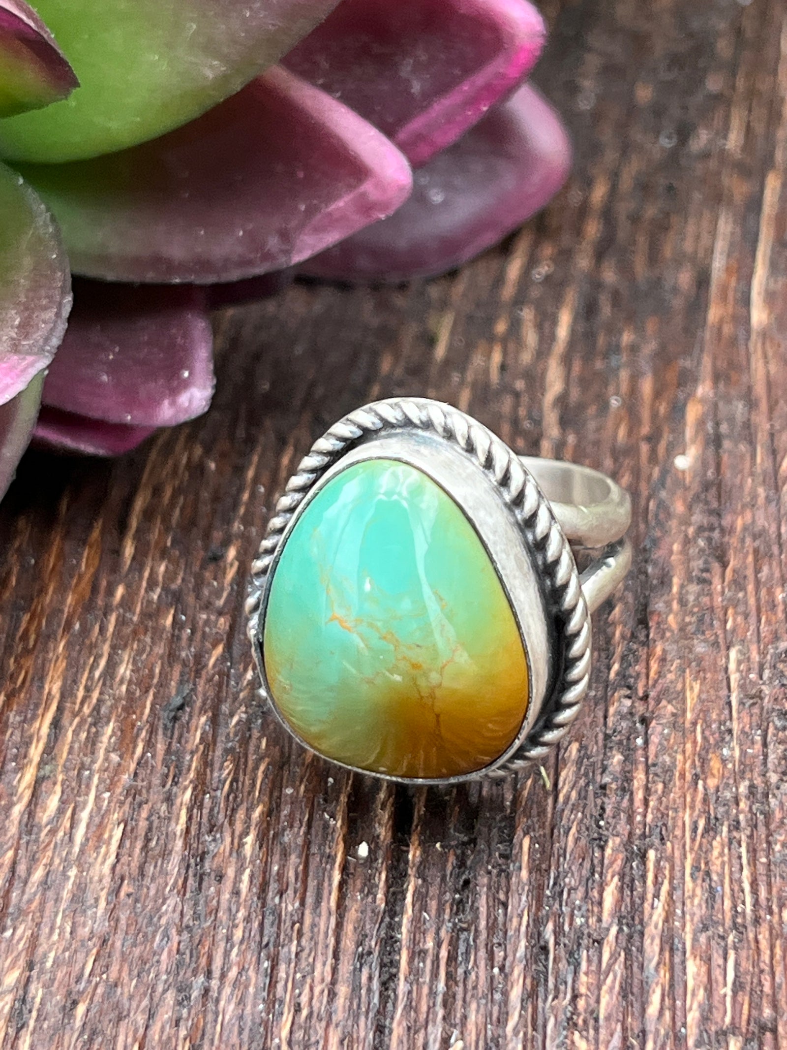 Rory Sterling Roped Turquoise Teardrop Ring - Size 7.5