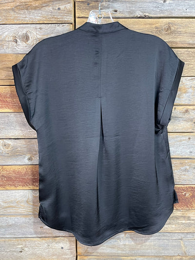 Caplan Satin V Neck Short Sleeve Blouse