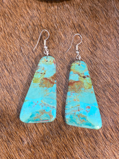 Asher Turquoise Teardrop Slab Fish Hook Earrings
