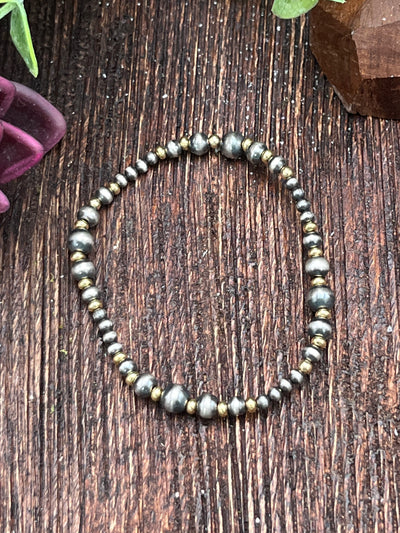 Rosalind Navajo Pearl & Gold Bead Stretch Bracelets 3mm/Varied