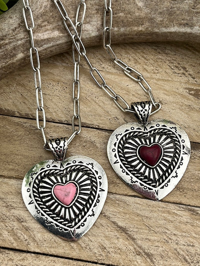 Love is In The Air Stone Heart Necklace & Earrings