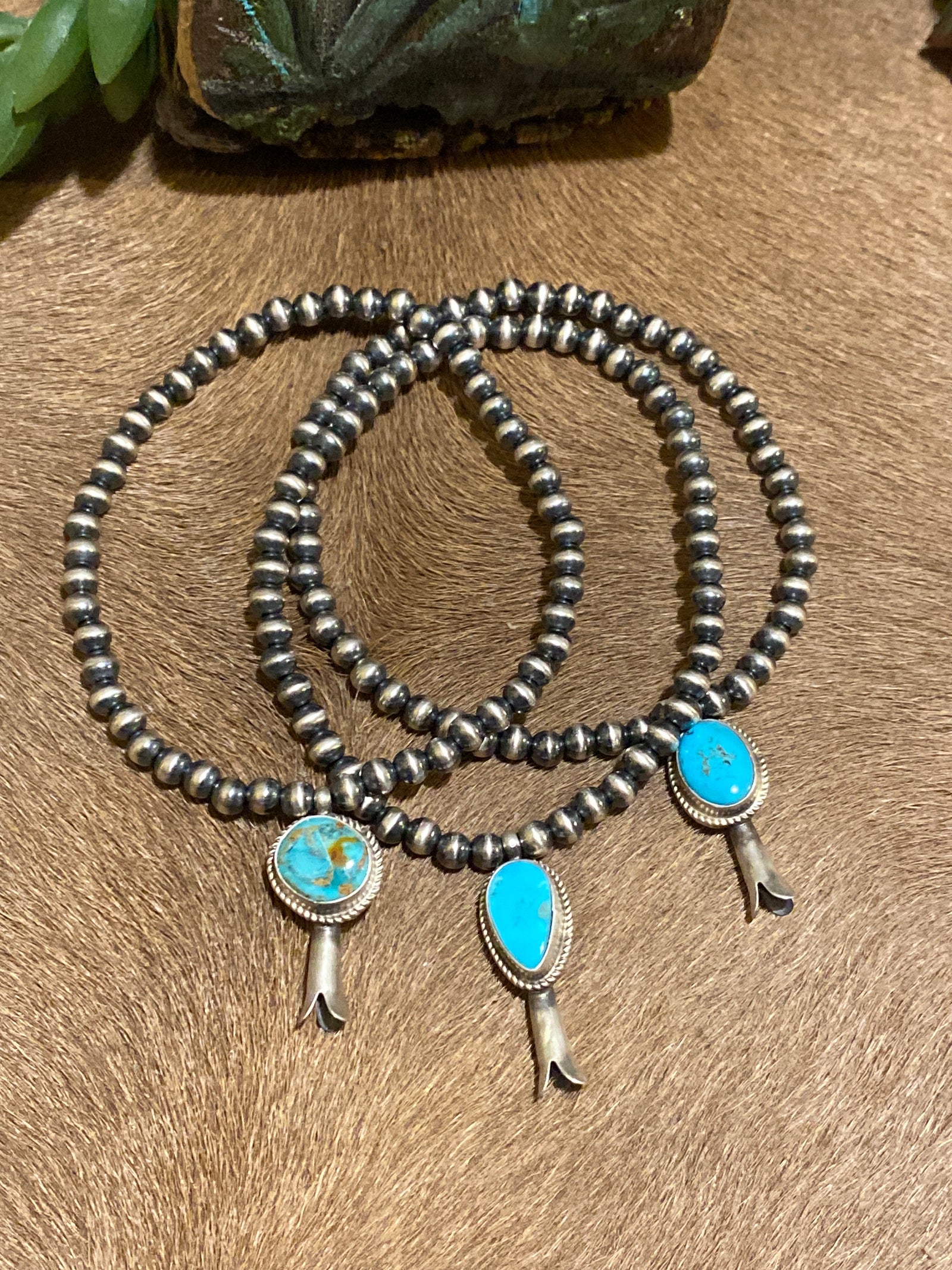 Darla Sterling 4mm Navajo Stretch Bracelet With Turquoise Flute Blossom