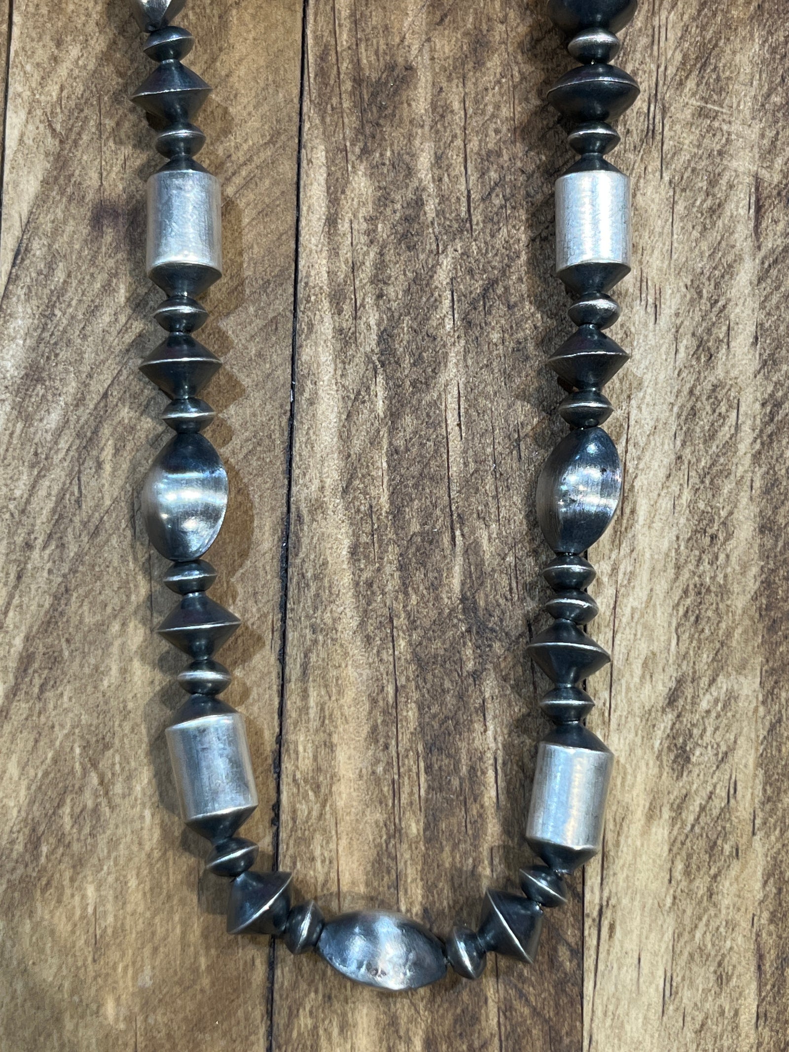 Hoffman Sterling Barrel, Almond & Saucer Bead Necklace - 22"