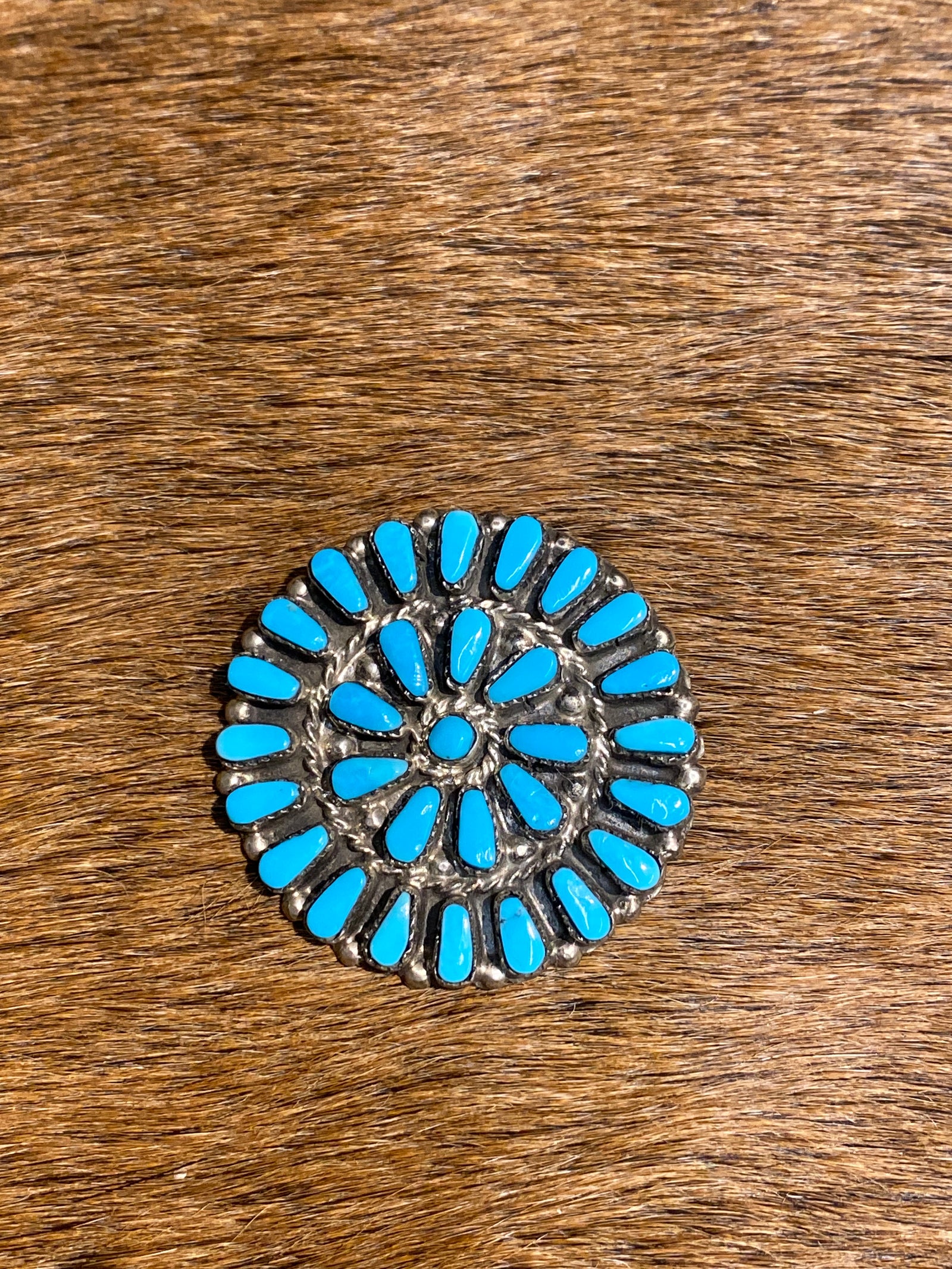 Virginia Sterling Kingman Turquoise Medallion Pendant/Brooch - 1.25"