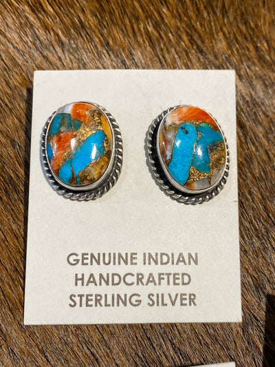 Belton Orange Krush Sterling Roped Oval Stud Earrings