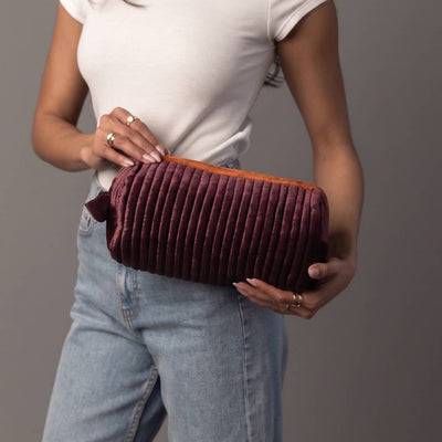 Purple & Orange Velvet Ribbed Travel Pouch