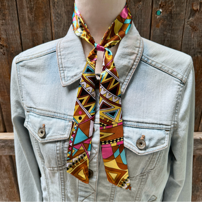 Brown and Yellow Geometric Skinny Mini Wild Rag Scarf / Cowgirl Necktie
