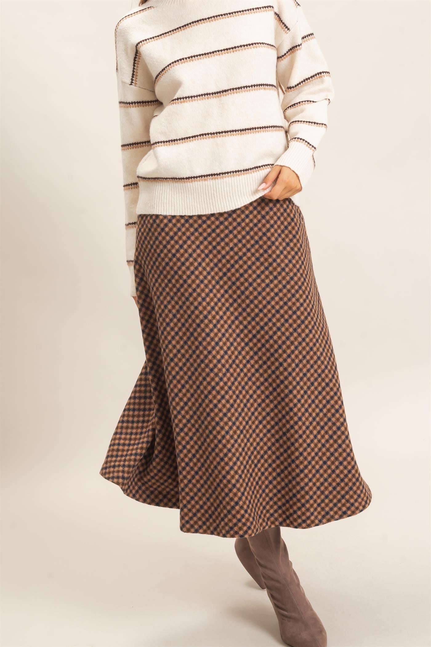 Allerton Checkered A Line Midi Skirt