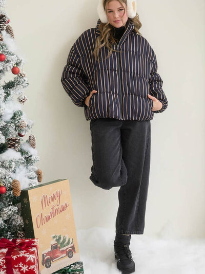 Striped High Neck Puffer Jacket