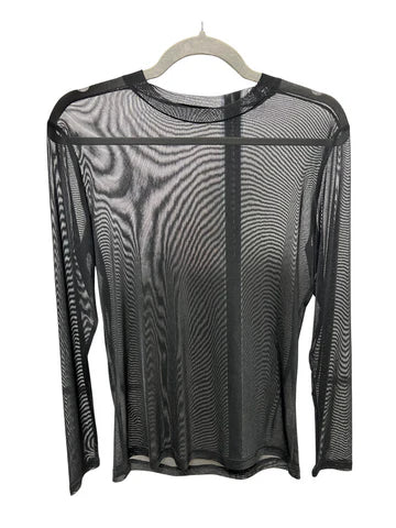 Tess Solid Black Mesh Top