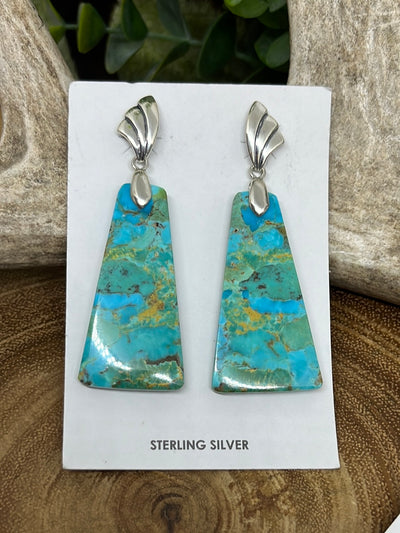 Amyrah Sterling Wave Post Turquoise Slab Earrings