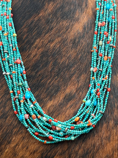 Dresden 13 Strand Heishi, Turquoise & Spiny Necklace - 26"