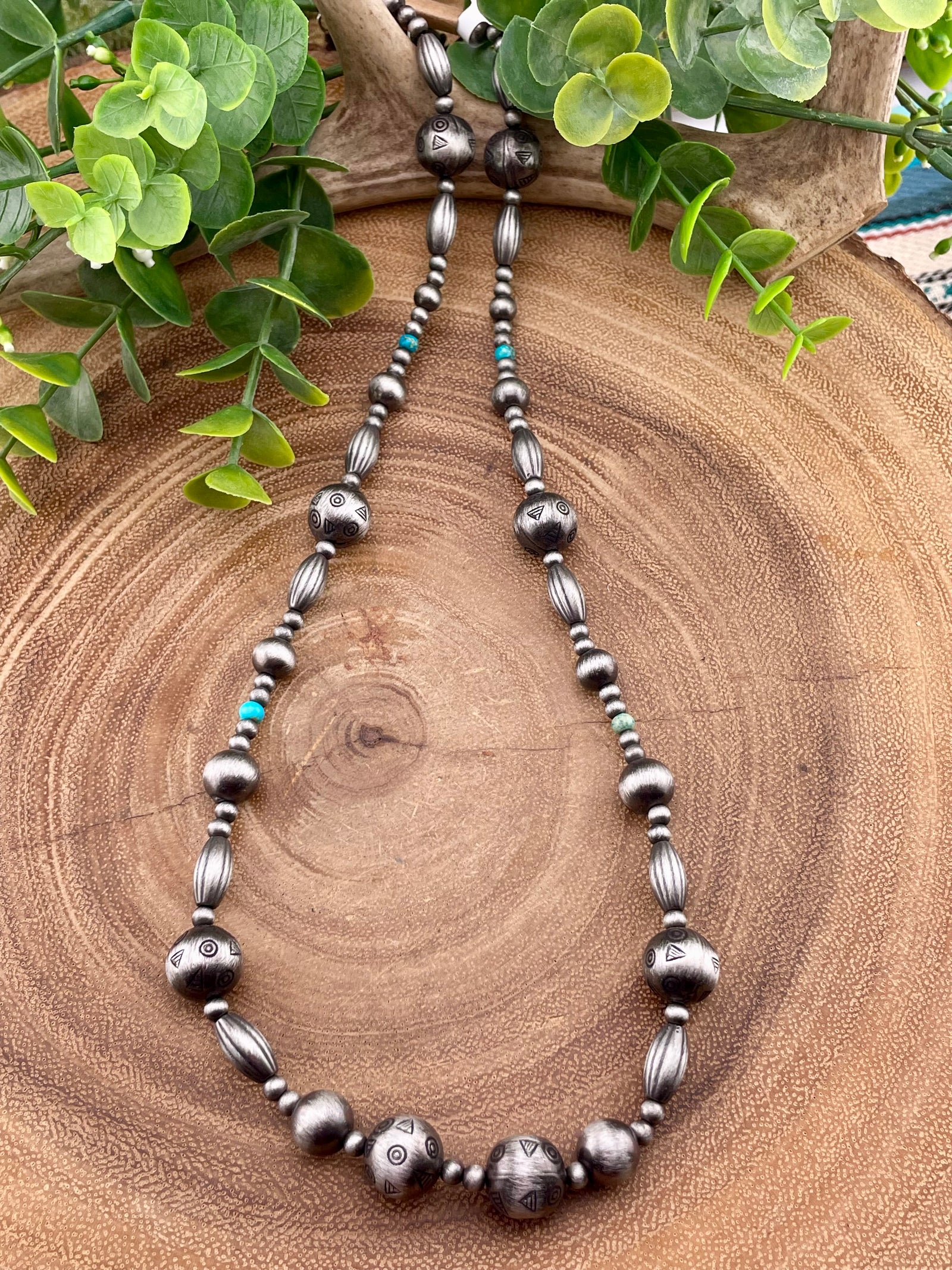 Danberry Stamped & Decorative Silver Bead Fashion Necklace - 22"