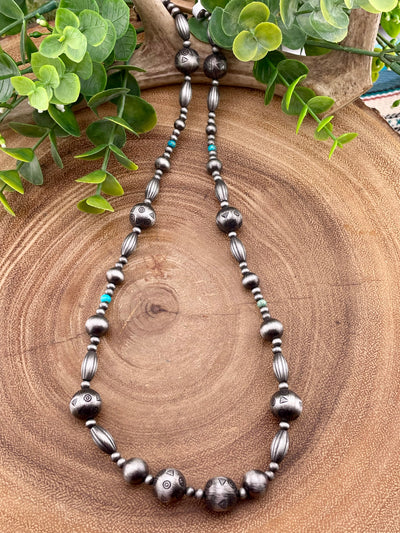 Danberry Stamped & Decorative Silver Bead Fashion Necklace - 22"