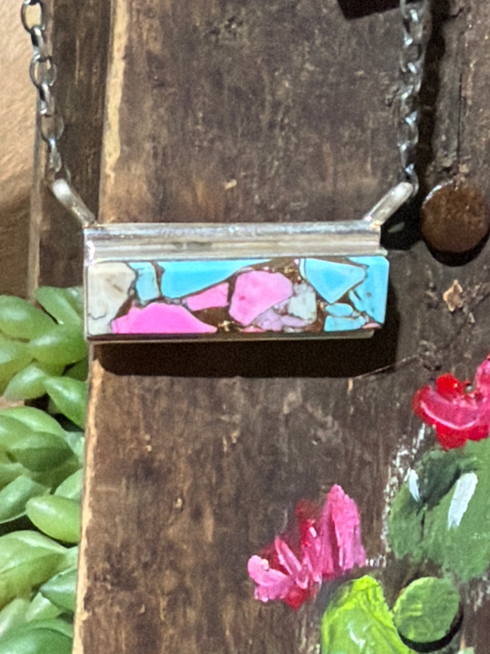 Maxine Cotton Candy Turquoise Bar Necklace - 18"