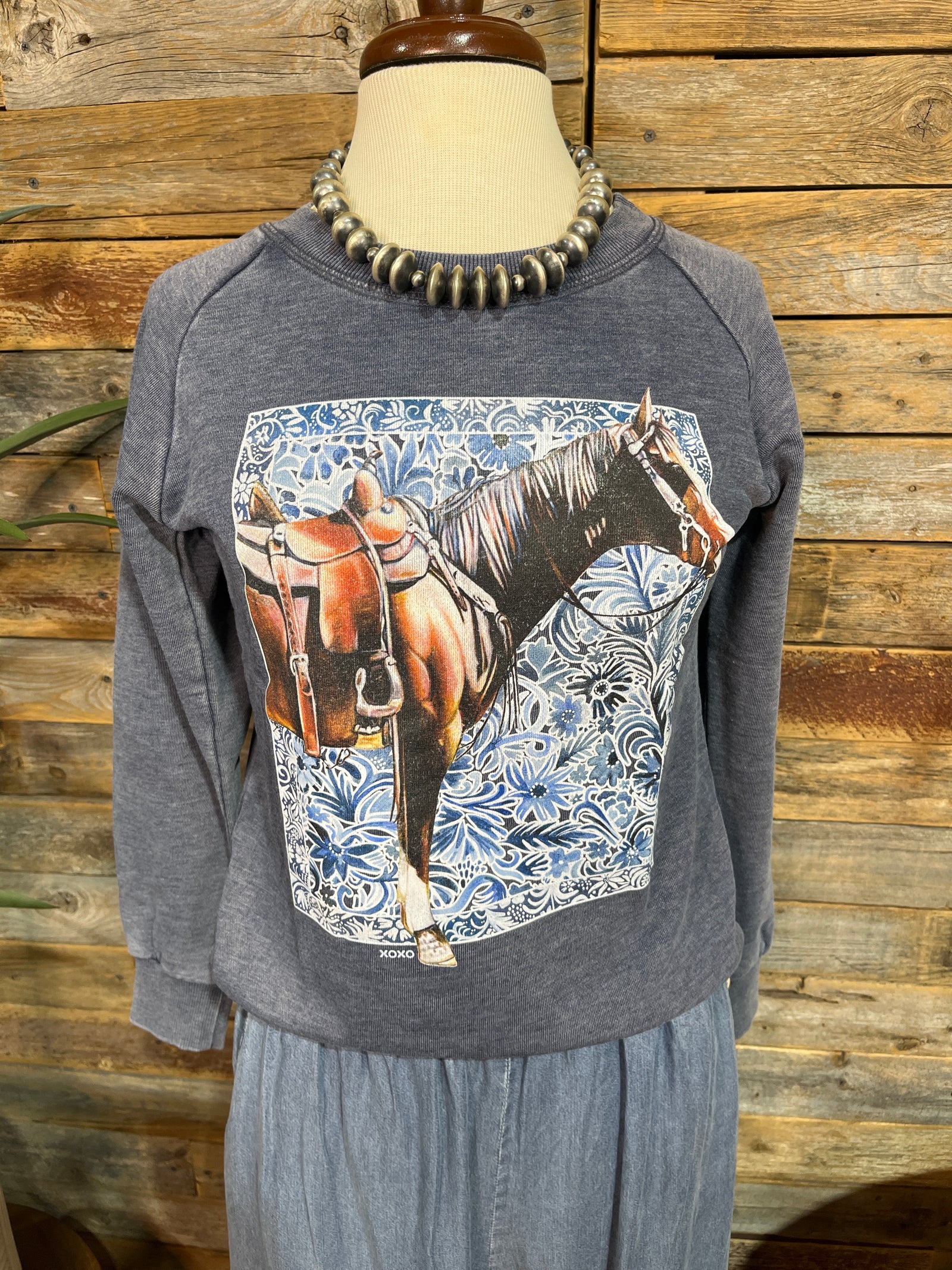 XOXO Denim Horse Lazy Day Sweatshirt