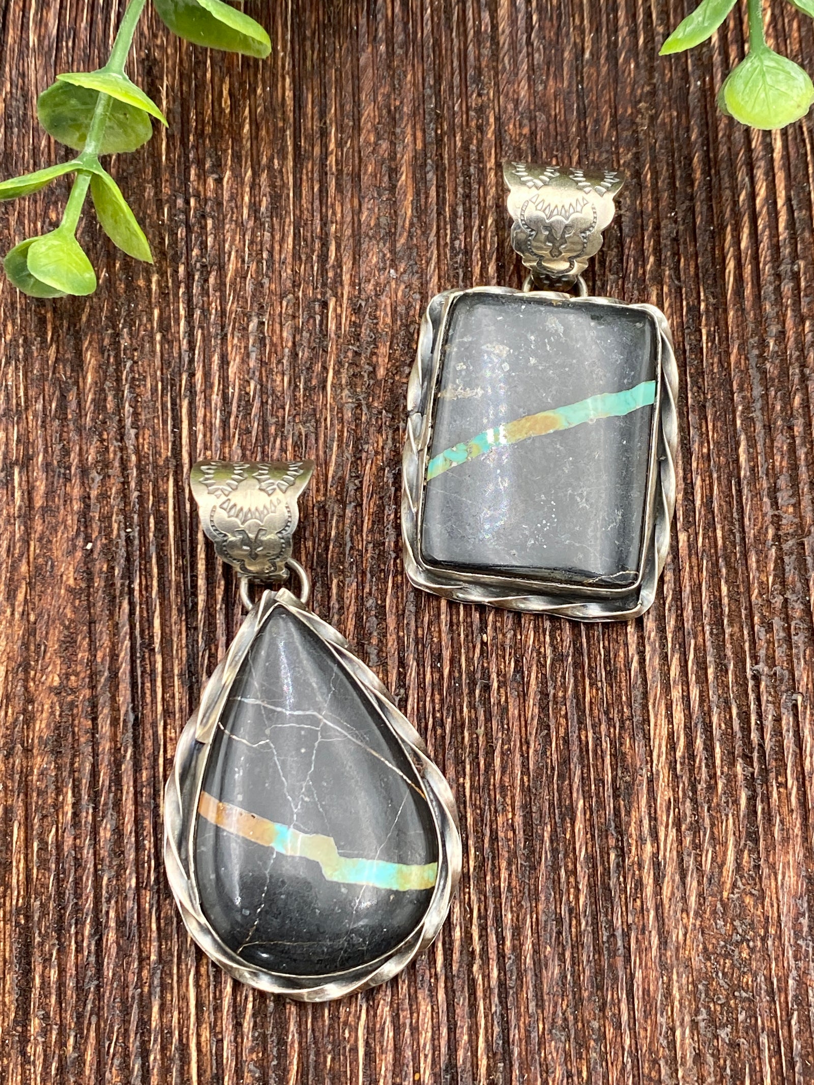 Bristol Twist Framed Sterling Blackjack Turquoise Stone Pendant