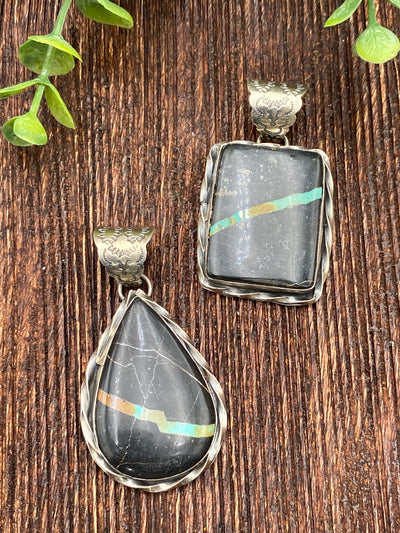 Bristol Twist Framed Sterling Blackjack Turquoise Stone Pendant