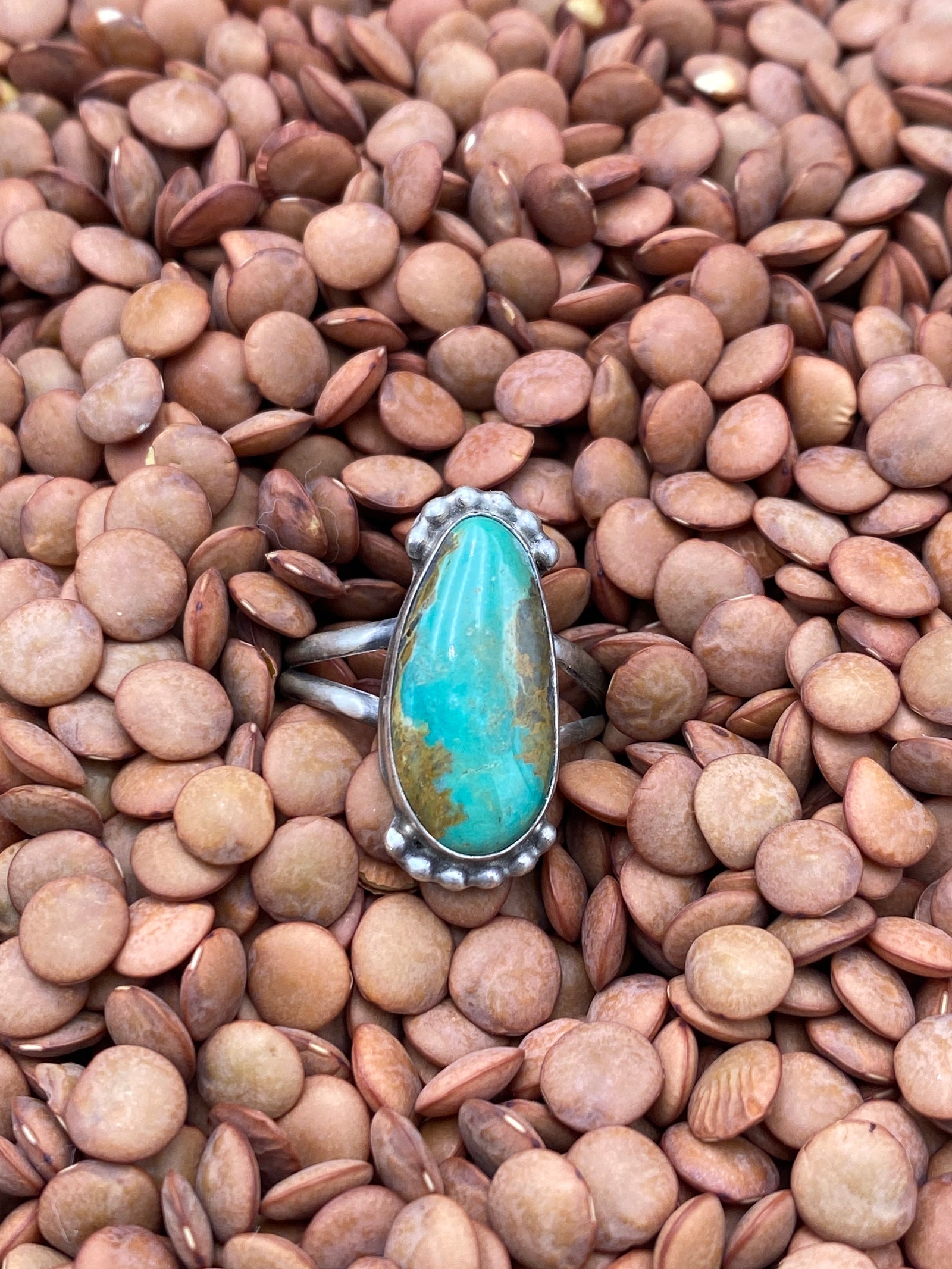 Masonry Double Band Sterling Detail Turquoise Ring - size 6.5