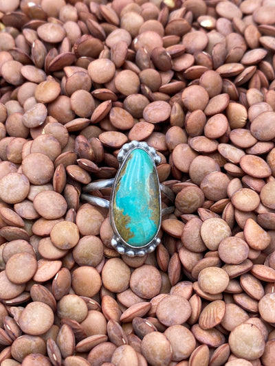 Masonry Double Band Sterling Detail Turquoise Ring - size 6.5