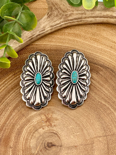 Dixon Fashion Silver Oval Concho Clip On Earrings
