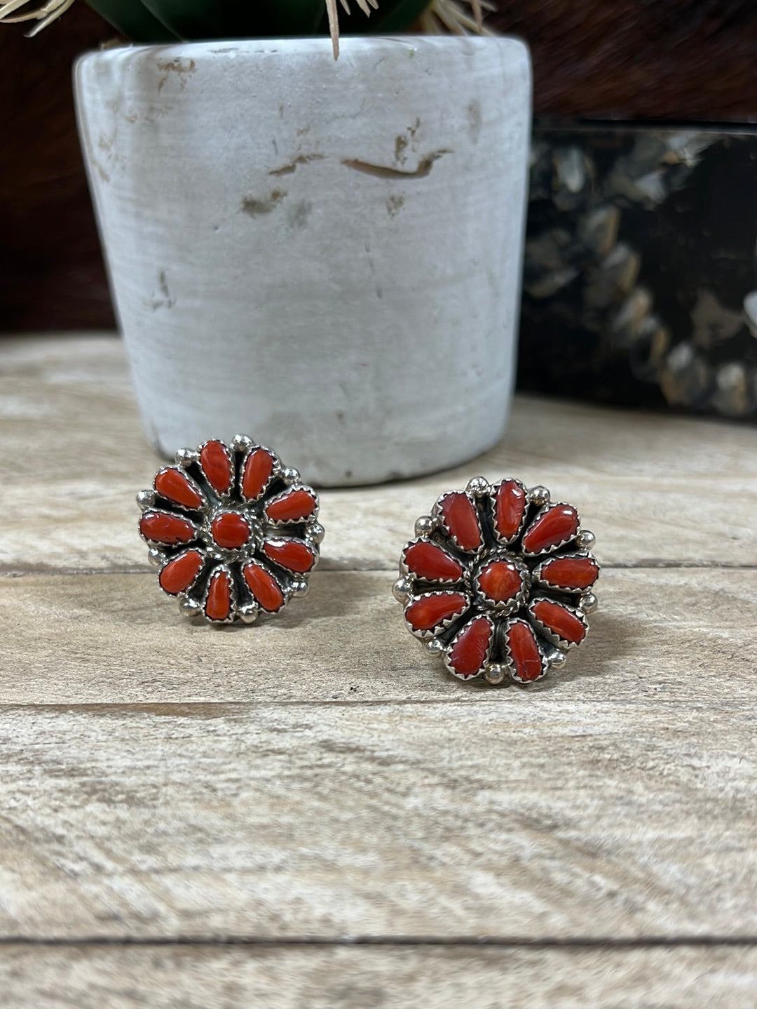 Taylor Sterling Red Coral Cluster Flower Ring