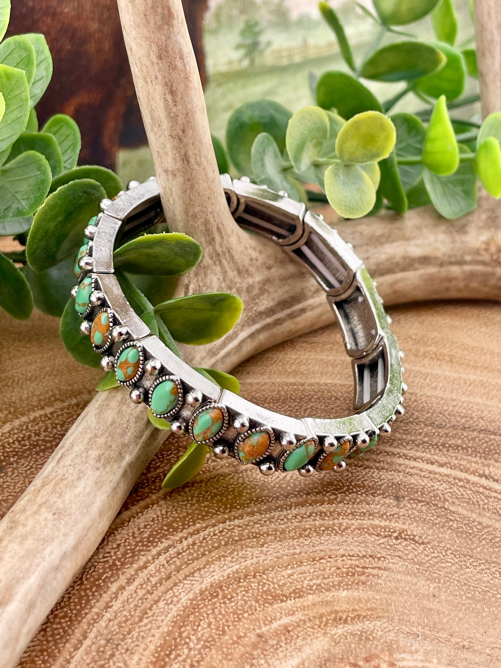 Masyn Green Turquoise Oval Stone Fashion Stretch Bracelet