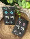 Floral Donkey Stud Earring Set - 3 pairs