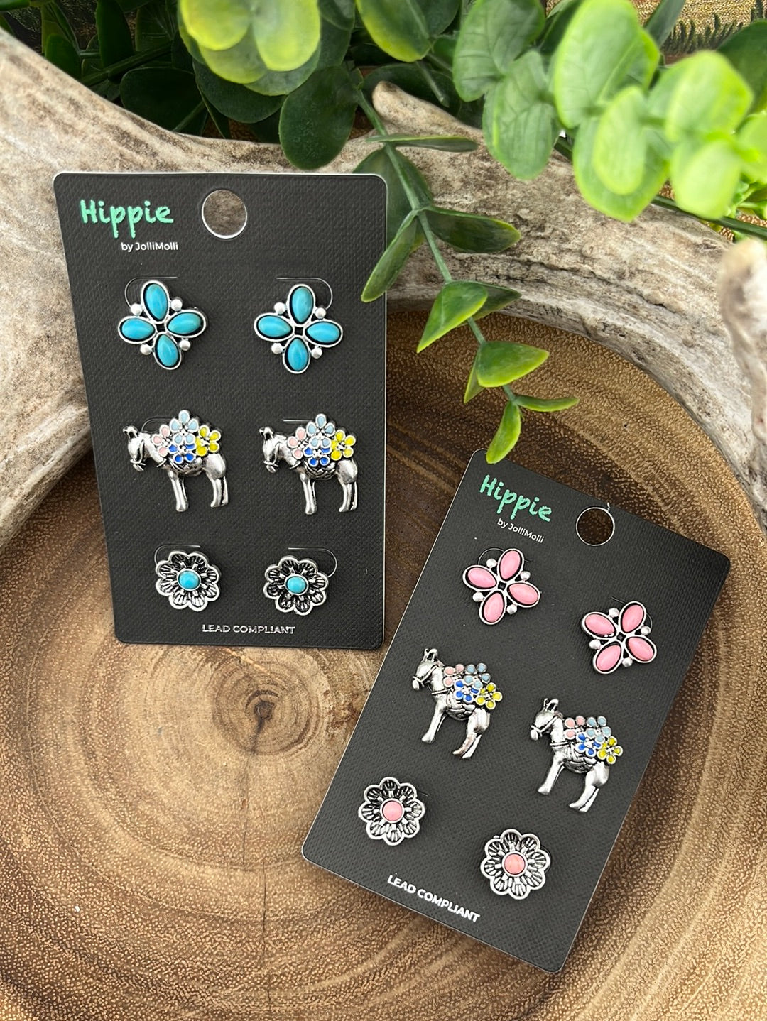 Floral Donkey Stud Earring Set - 3 pairs