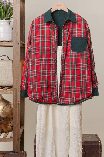 Dark Green & Tartan Plaid Reversible Jacket