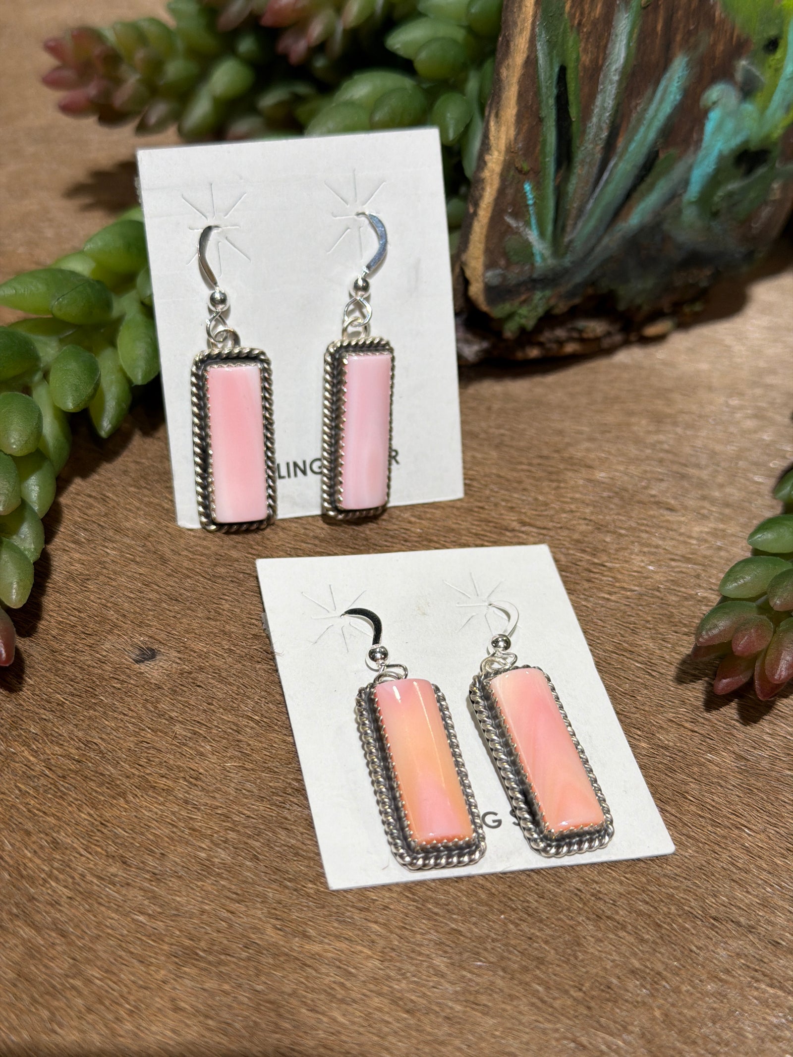 Peaceful Pink Conch Bar Sterling Fish Hook Earrings