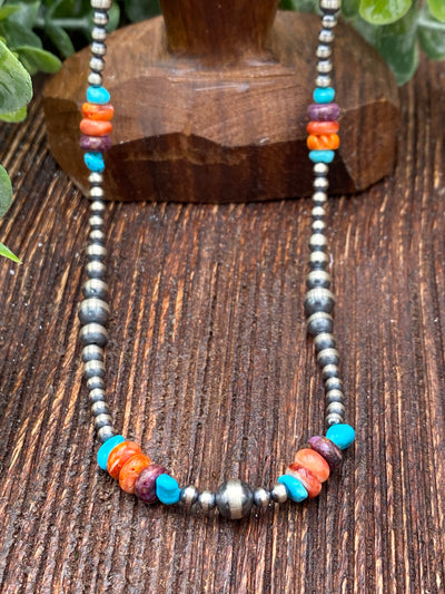 Reba Grouped Navajo, Turquoise & Spiny Necklace - 14"