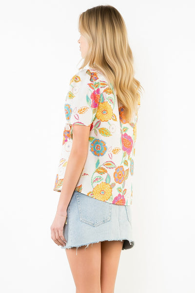 Short Sleeve Floral Pattern V-neck Top