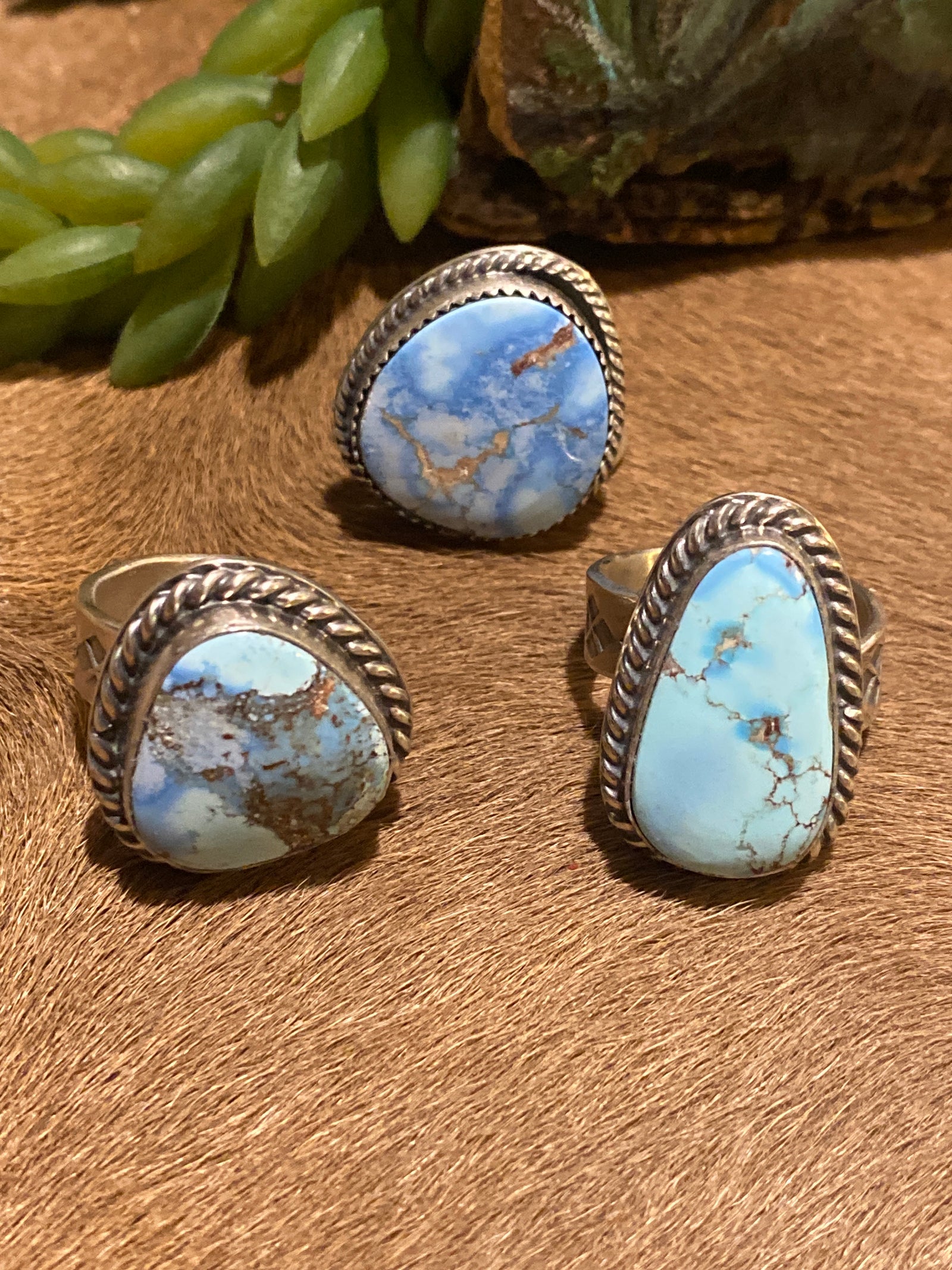 Montgomery Golden Hills Turquoise Single Stone Sterling Rings - Adjustable