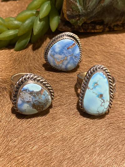 Montgomery Golden Hills Turquoise Single Stone Sterling Rings - Adjustable